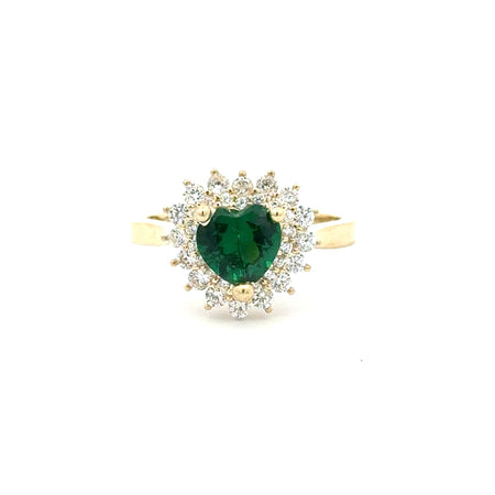 Ring Floral Women Green Heart Stone 7 2mm 10K