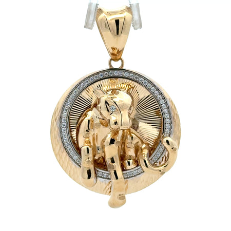 Pendant Round Outgoing Panther CZ Halo 53.5 10K