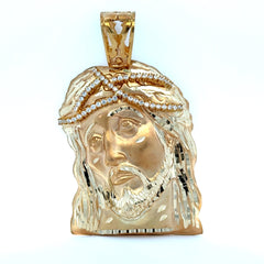 Pendant Jesus Face with Crown of CZ Thorns 96.5 10K
