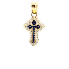 Pendant CZ-Iced Shield Angular Blue Cross 30 10K