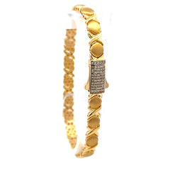 Bracelet Textured X&O with CZ-Iced Sleek Lock 6.5mm 7.5" 14K