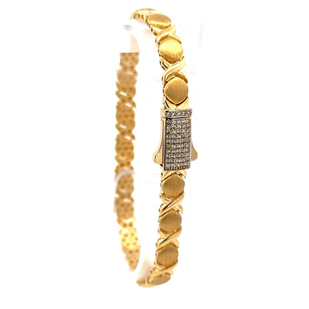 Bracelet Textured X&O with CZ-Iced Sleek Lock 6.5mm 7.5" 14K