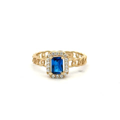 Ring Link Band Royal Blue Rect Stone and CZ 7 2.5mm 10K