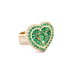 Ring Band CZ-Iced with Multistone Green Heart 9.5 5.5mm 10K