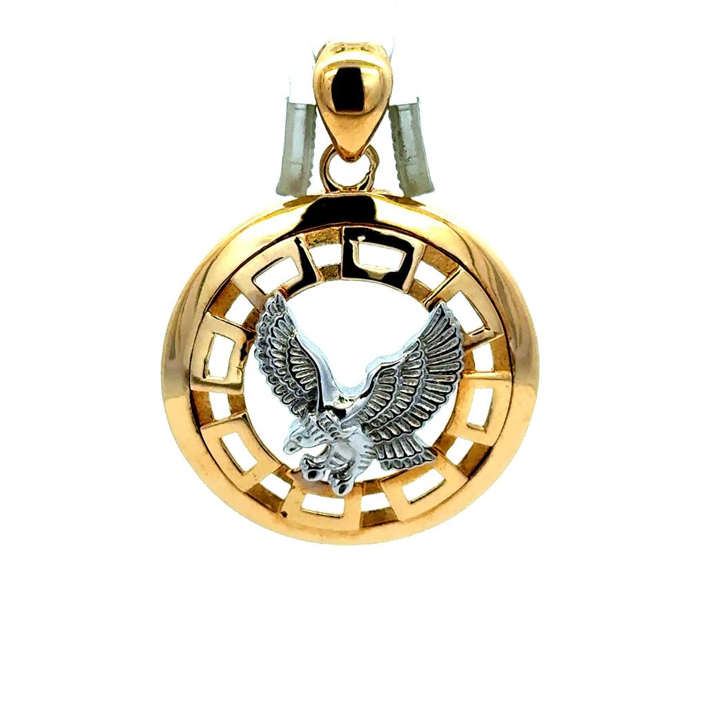 Pendant Two-Tone Hunting Eagle in Openwork Medallion 39 14K