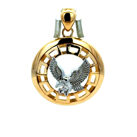 Pendant Two-Tone Hunting Eagle in Openwork Medallion 39 14K