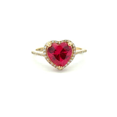 Ring Women Wine Heart Stone and CZ 7.5 2mm 10K