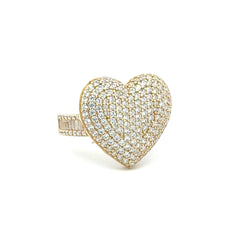 Ring Band with CZ-Iced Big Heart 7.5 3.5mm 10K