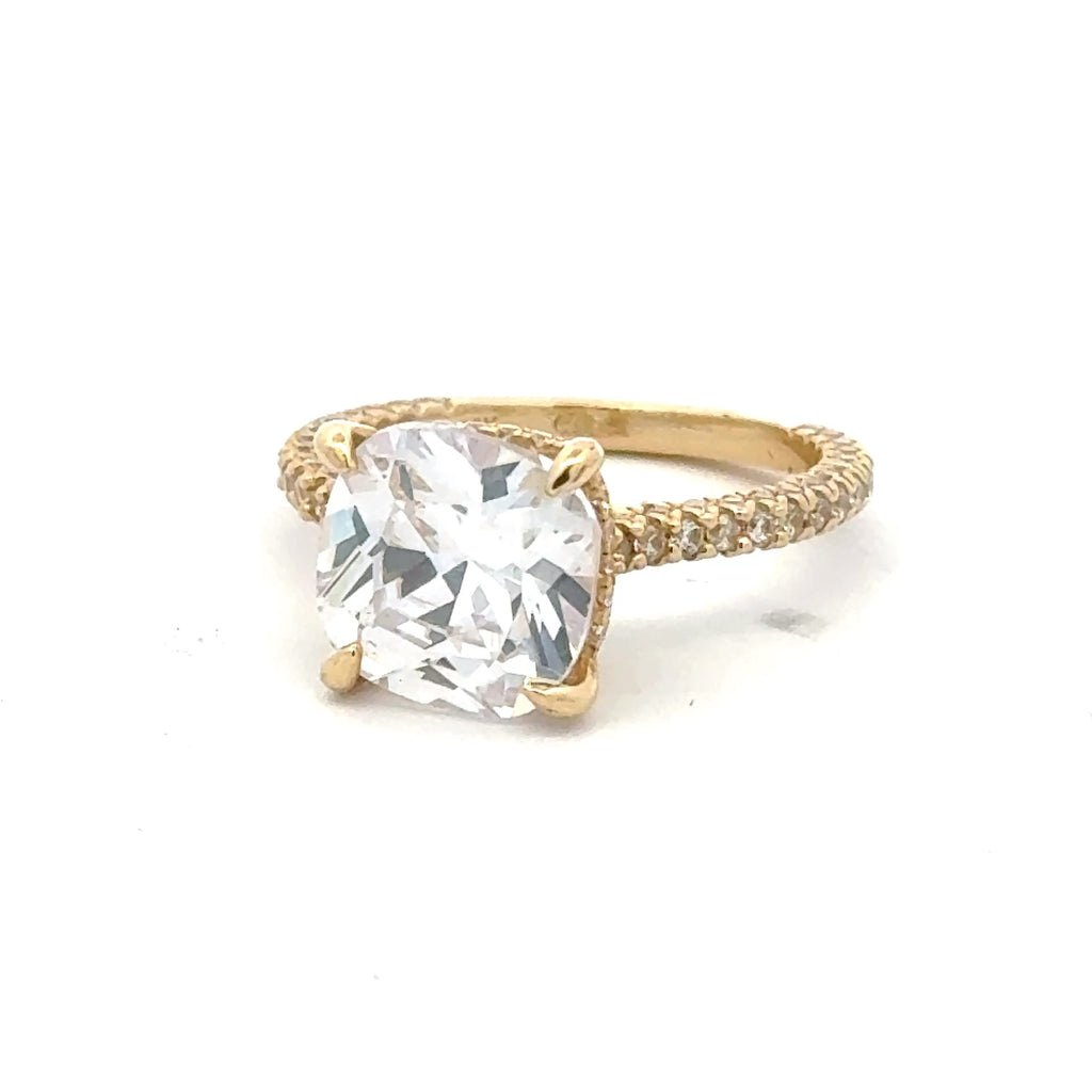 Ring Women CZ-Iced Band Square Stone 6.5 2mm 10K