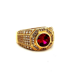 Ring Men's Big Central Stone & CZ Accents 10 4.5mm 14K