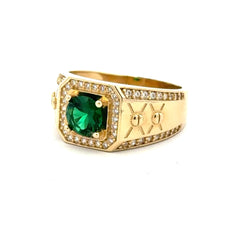 Ring Knot in DBL Ch-Set CZ & Halo Green Round Stone 11 4mm 10K