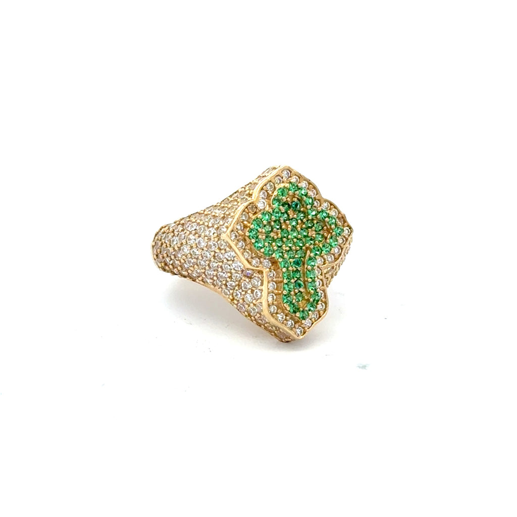 Ring CZ-Iced Trefoil Green Stepped Angular Cross 11 2.5mm 10K