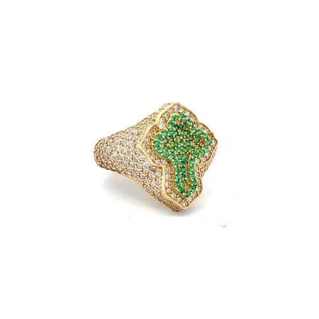 Ring CZ-Iced Trefoil Green Stepped Angular Cross 9 2.5mm 10K