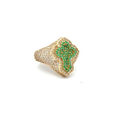 Ring CZ-Iced Trefoil Green Stepped Angular Cross 9 2.5mm 10K