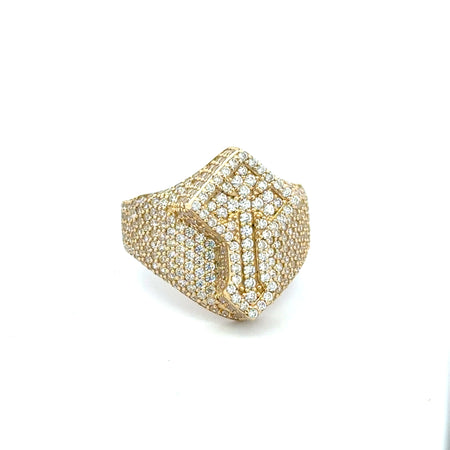 Ring CZ-Iced Shield Angular Cross 9 4mm 10K
