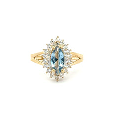 Ring Floral Women Blue Cat Eye Stone 6.5 2mm 10K