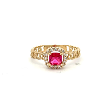 Ring Link Band Wine Square Stone and CZ 7 2.5mm 10K