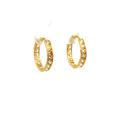 Golden Bull Basic Earrings Channel-Set CZ Hoops 15.5 3mm 14K