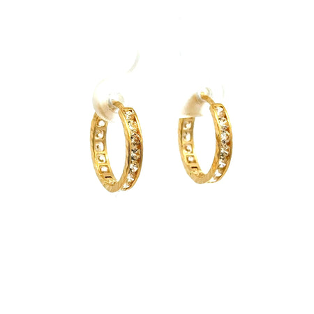 Earrings Channel-Set CZ Hoops 15.5 3mm 14K