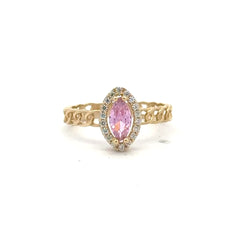 Ring Link Band Rose Cat Eye Stone and CZ 7 2.5mm 10K