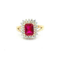 Ring Floral Women Wine Rect Stone 7 2mm 10K