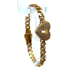 Bracelet Monaco CZ-Half Iced w Lock in Pavé Heart 7mm 7.5" 14K
