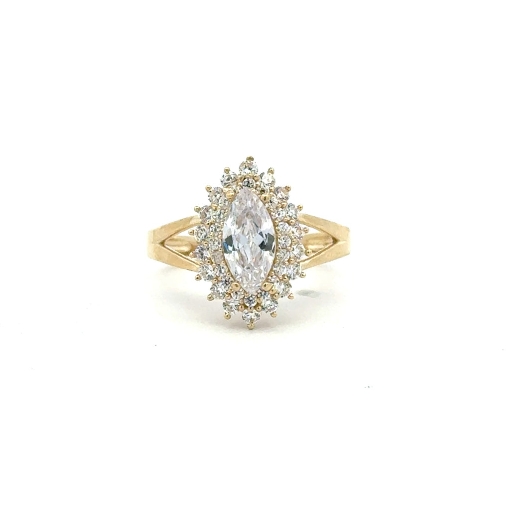 Ring Floral Women Cat Eye Stone 6.5 2mm 10K