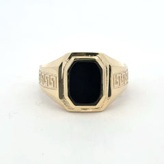 Ring Greek Key and Onyx 10.5 4mm 10K