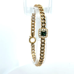 Bracelet Hollow Cuban with Green Stone Detail 6.5mm 7" 10K