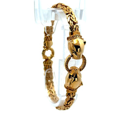 Bracelet Byzantine with Animal Heads & CZ on Ring 7.5mm 7.5" 14K