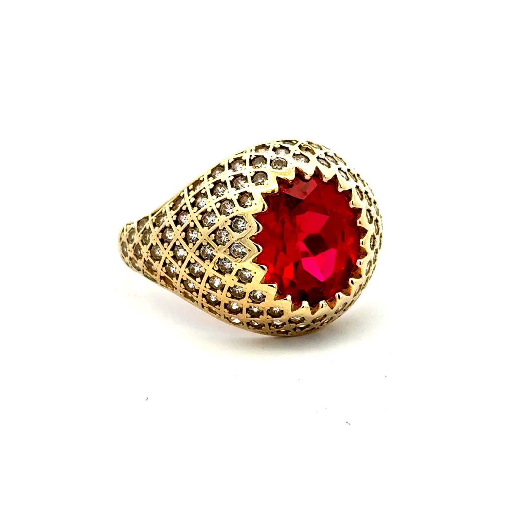 Ring Men's Big Central Stone & CZ Accents 10.5 4mm 10K