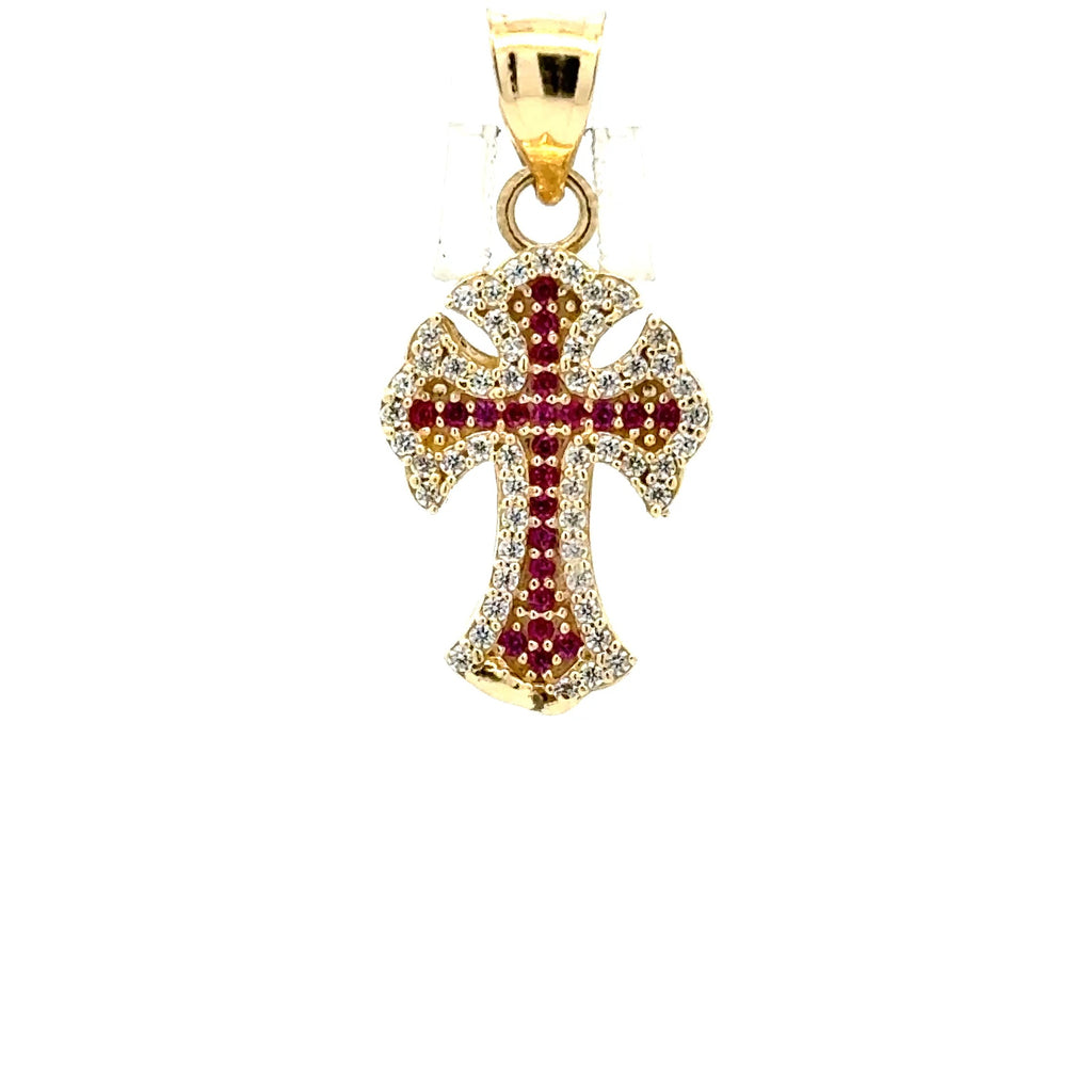 Pendant CZ-Iced Embellished Pink Latin Cross 30 10K