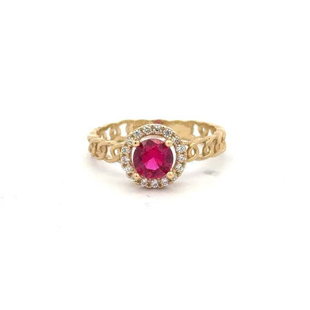 Ring Link Band Wine Round Stone and CZ 7 2.5mm 10K