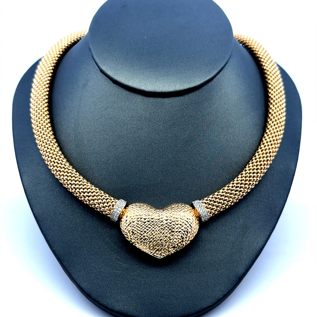 Necklaces Jessica with Rough Textured Heart & CZ 8.5mm 18" 14K