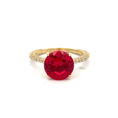 Ring Women CZ-Iced Band Wine Round Stone 6.5 1.5mm 10K