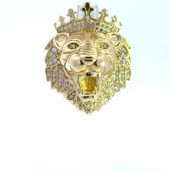 Pendant Roaring Lion Head with Crown & CZ 25 10K