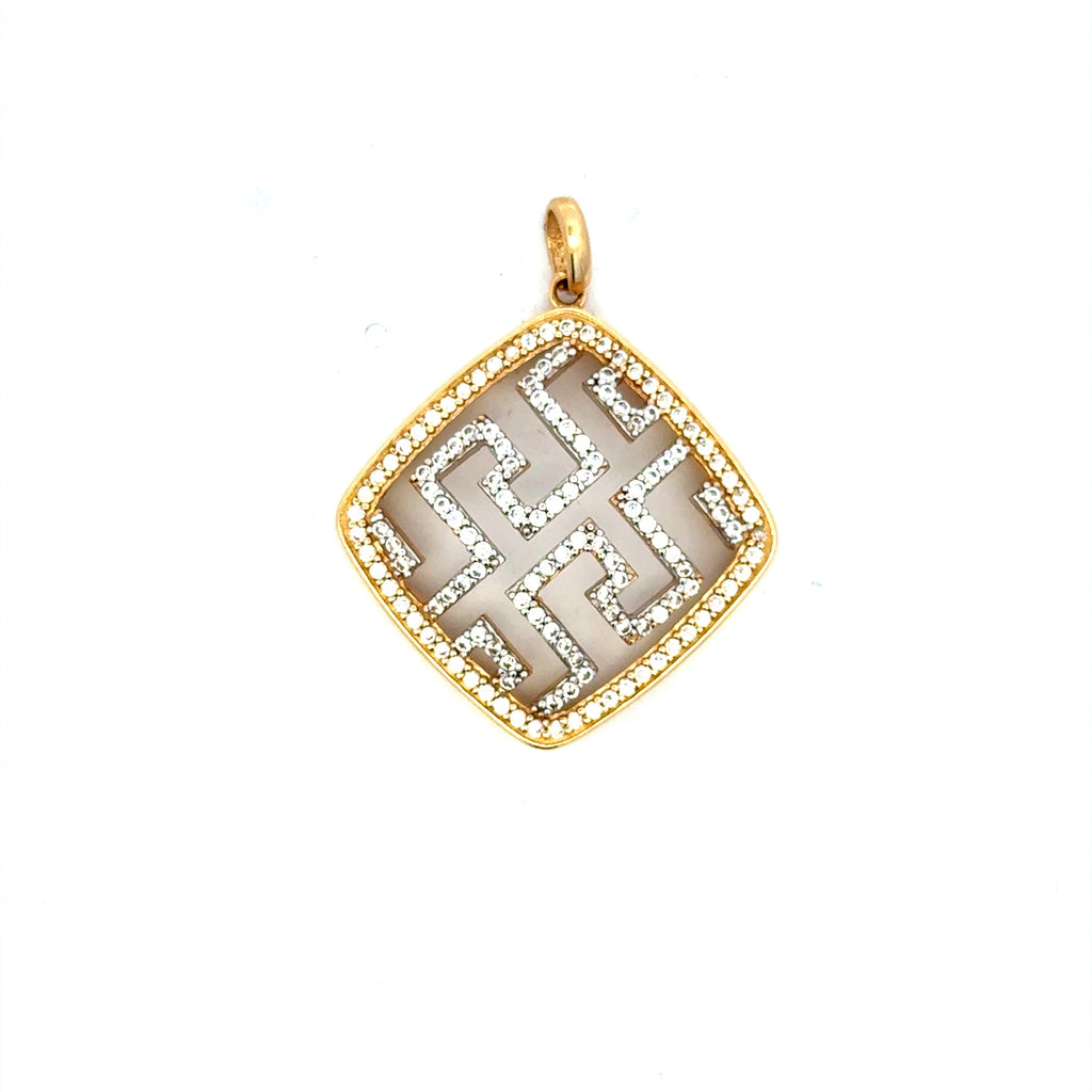 Pendant Square Pave Greek Key Cutout 34 14K