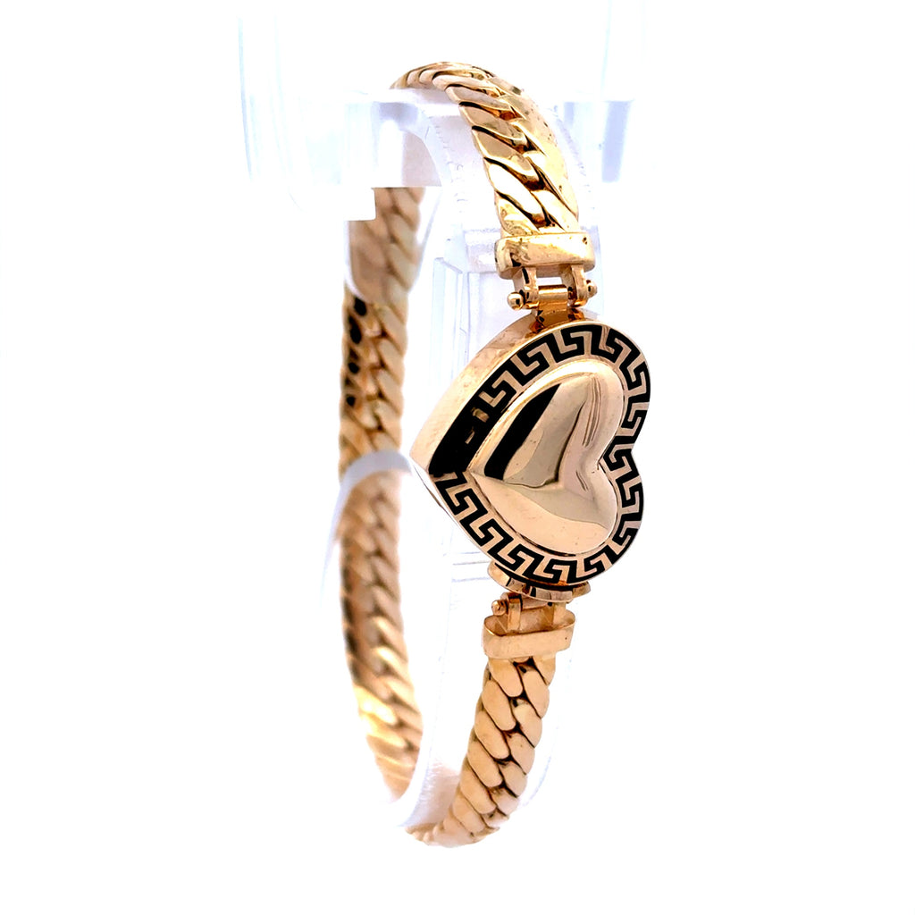 Bracelet Flat Herringbone with Heart Lock 19mm 7.5" 14K