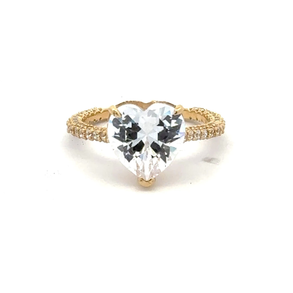 Ring Women CZ-Iced Band Heart Stone 7 1.5mm 10K