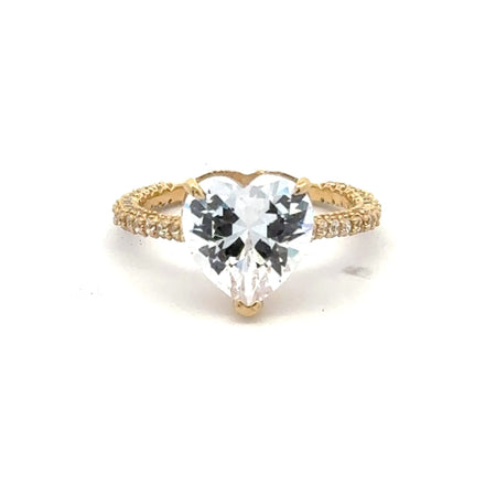 Ring Women CZ-Iced Band Heart Stone 7 1.5mm 10K