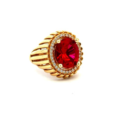 Ring Men's Big Central Stone & CZ 8 4mm 14K