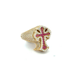 Ring CZ-Iced Embellished Pink Latin Cross 9 3mm 10K