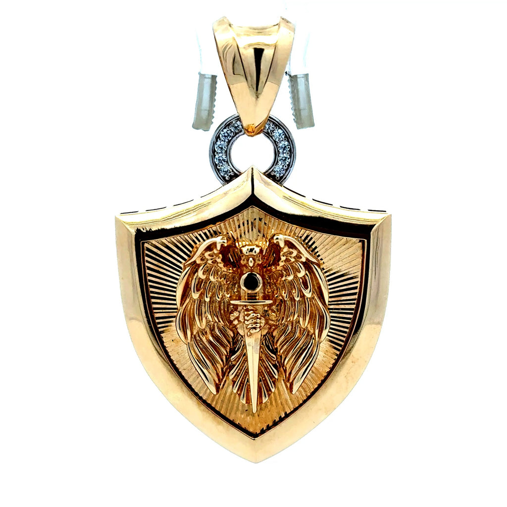 Pendant Eagle with Sword Shield and CZ 57.5 14K