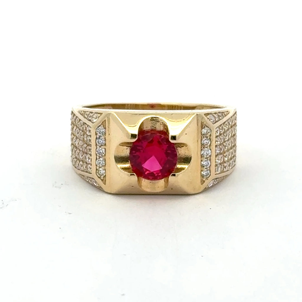 Ring Men's Pavé & Wine Round Stone 10.5 5mm 10K