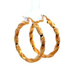Golden Bull Fancy Earrings Twisted Textured Hoops 37.5 3.5mm 10K