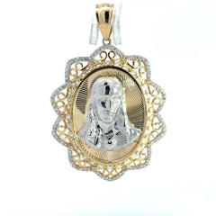 Pendant Two-Tone Openwork Medallion with CZ & Jesus Face 60 10K