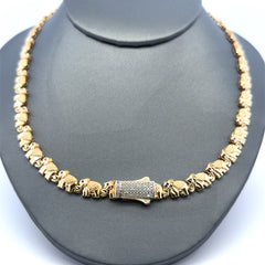 Necklaces Red Eye Elephant Link with CZ-Iced Sleek Lock 7.5mm 17" 14K