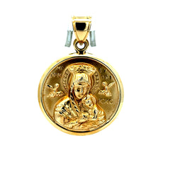 Pendant Hollow DBL-Sided Medallion with Halo Jesus/Madonna 53.5 14K