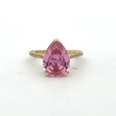 Ring Women CZ-Iced Band Rose Teardrop Stone 7 1.5mm 10K