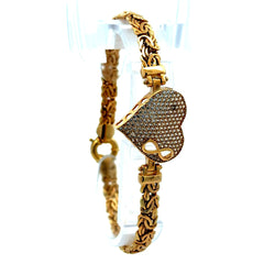 Bracelet Byzantine with Heart Shaped Detail & CZ 6mm 7.5" 14K